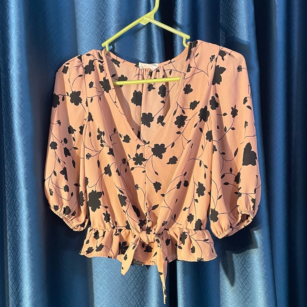 Sienna Sky pink Floral Blouse with Black Details